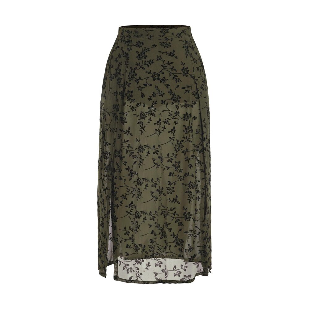 8456 Plus Size Skirts High Waist Split Side Sheer Mesh A Line Long Skirt